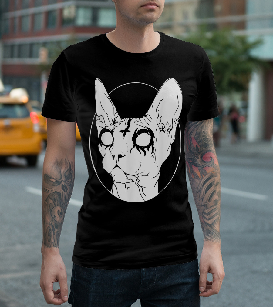 Black Death Metal Sphynx Cat Goth Occult T-Shirt