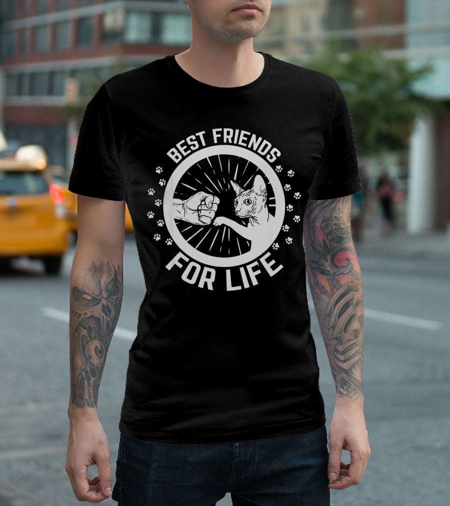 Best Friends For Life Sphynx Cat Fist Bump Paw Prints T-Shirt