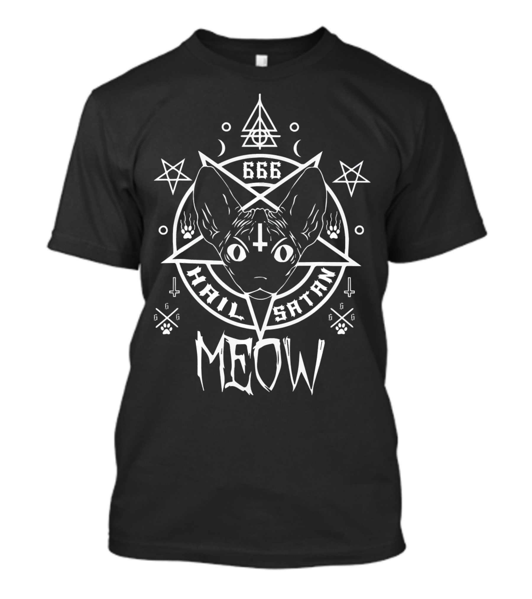 Hail Satan Meow 666 Demonic Sphynx Cat Pentagram Symbols T-Shirt