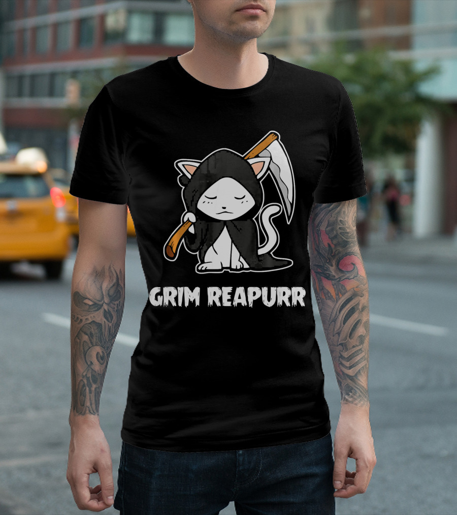 Grim Reapurr Cat in Reaper Outfit Halloween Costume T-Shirt