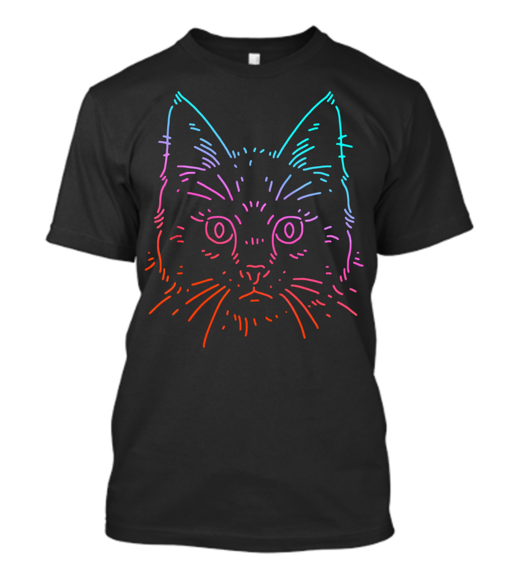 Rainbow Cat Line Art Neon Kitten Face T-Shirt