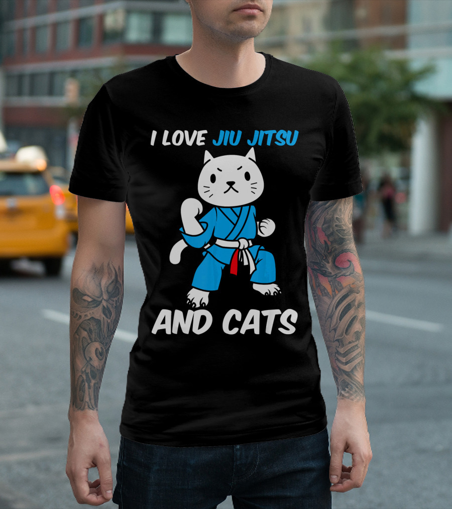 I Love Jiu Jitsu and Cats BJJ MMA Martial Arts T-Shirt