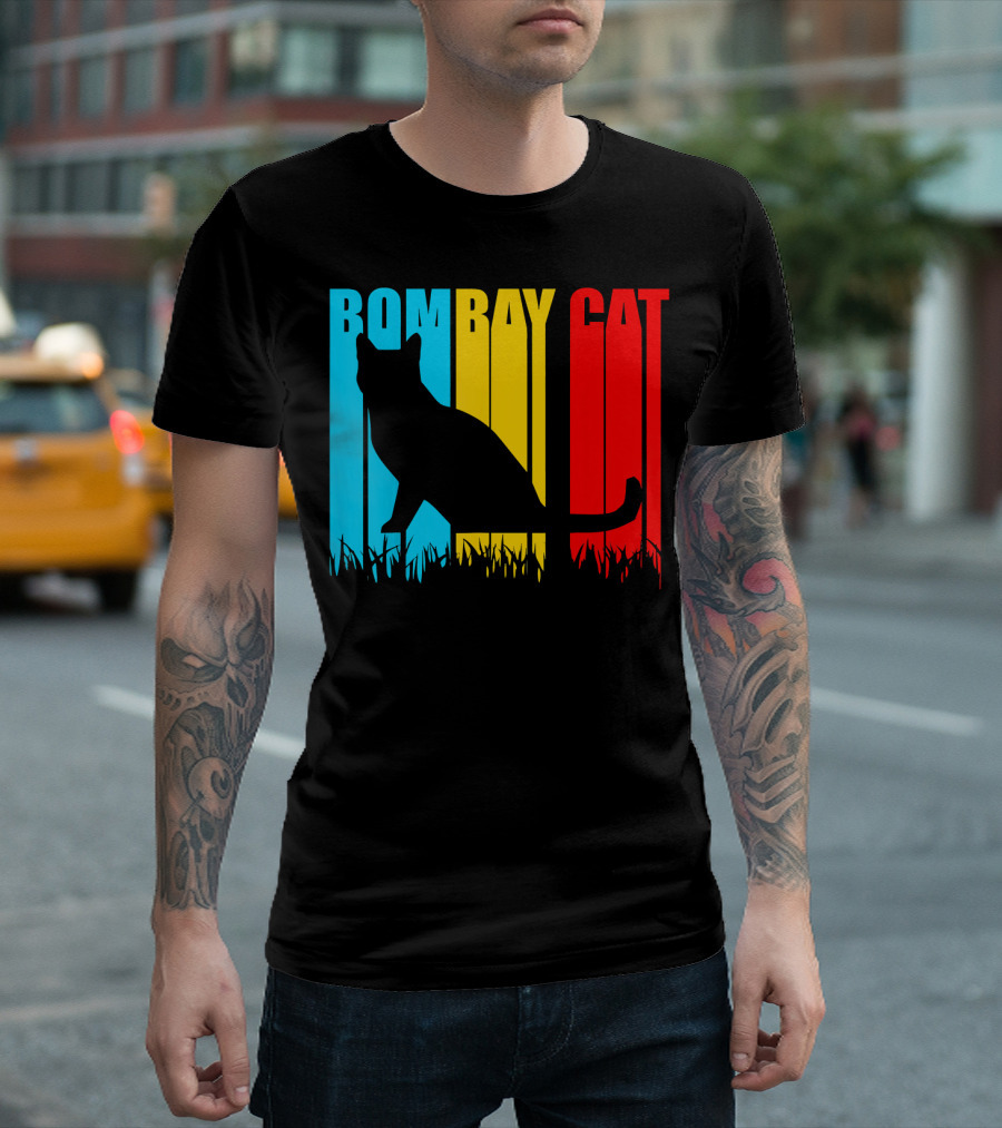 Bombay Cat Silhouette On Colorful Background For Pets Lovers T-Shirt