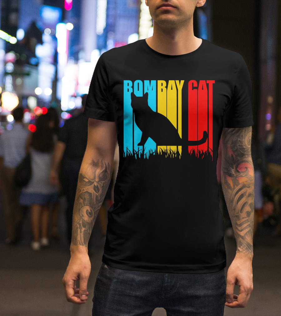 Bombay Cat Silhouette On Colorful Background For Pets Lovers T-Shirt
