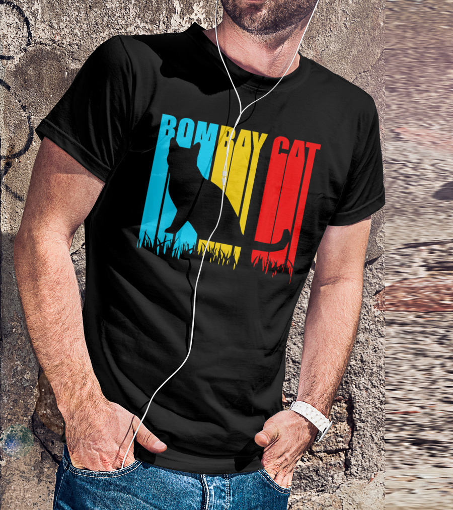 Bombay Cat Silhouette On Colorful Background For Pets Lovers T-Shirt