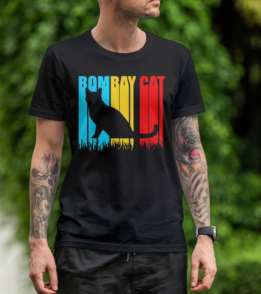 Bombay Cat Silhouette On Colorful Background For Pets Lovers T-Shirt