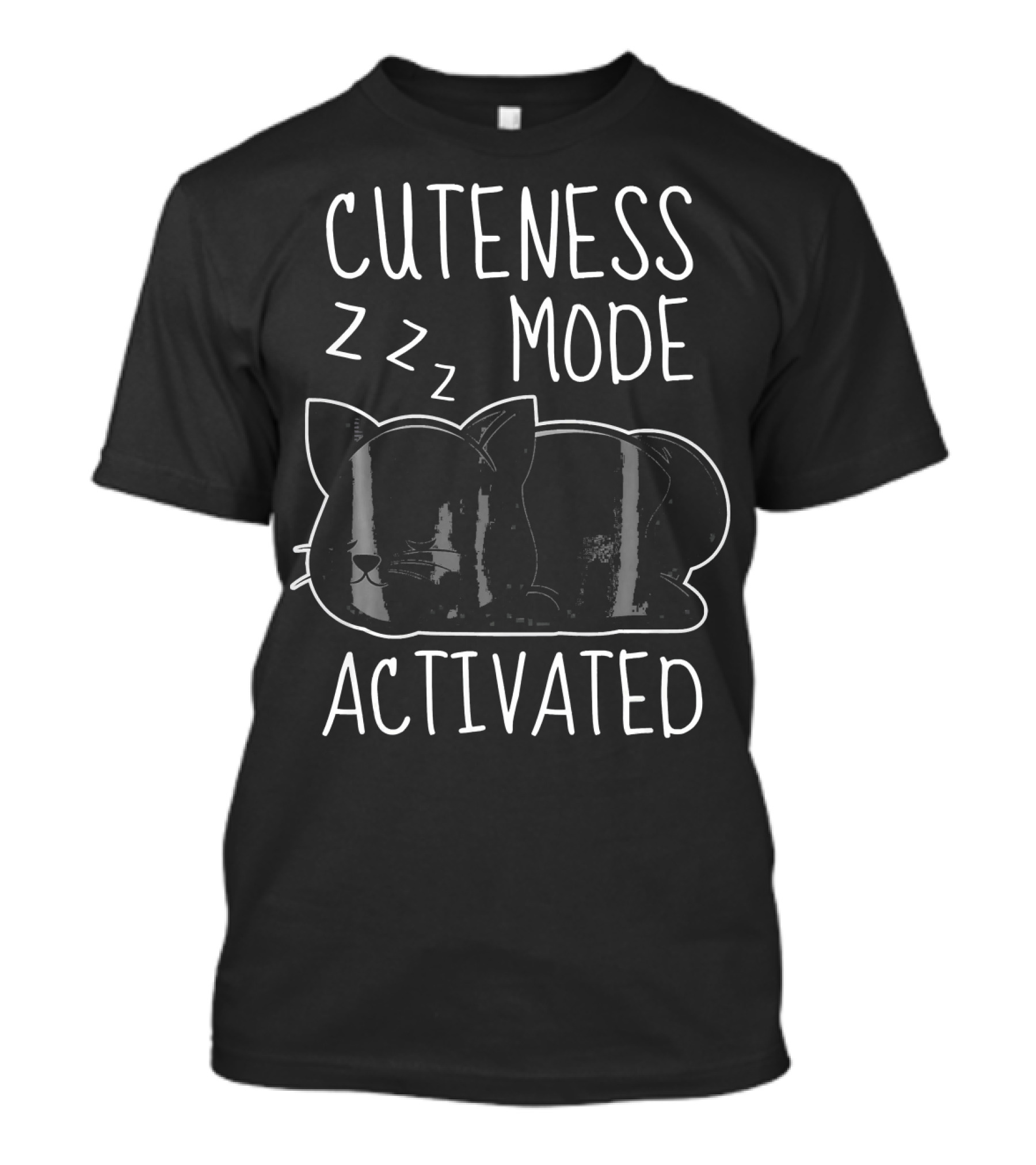 Cuteness Mode Activated Black Cat Sleeping Drawing T-Shirt