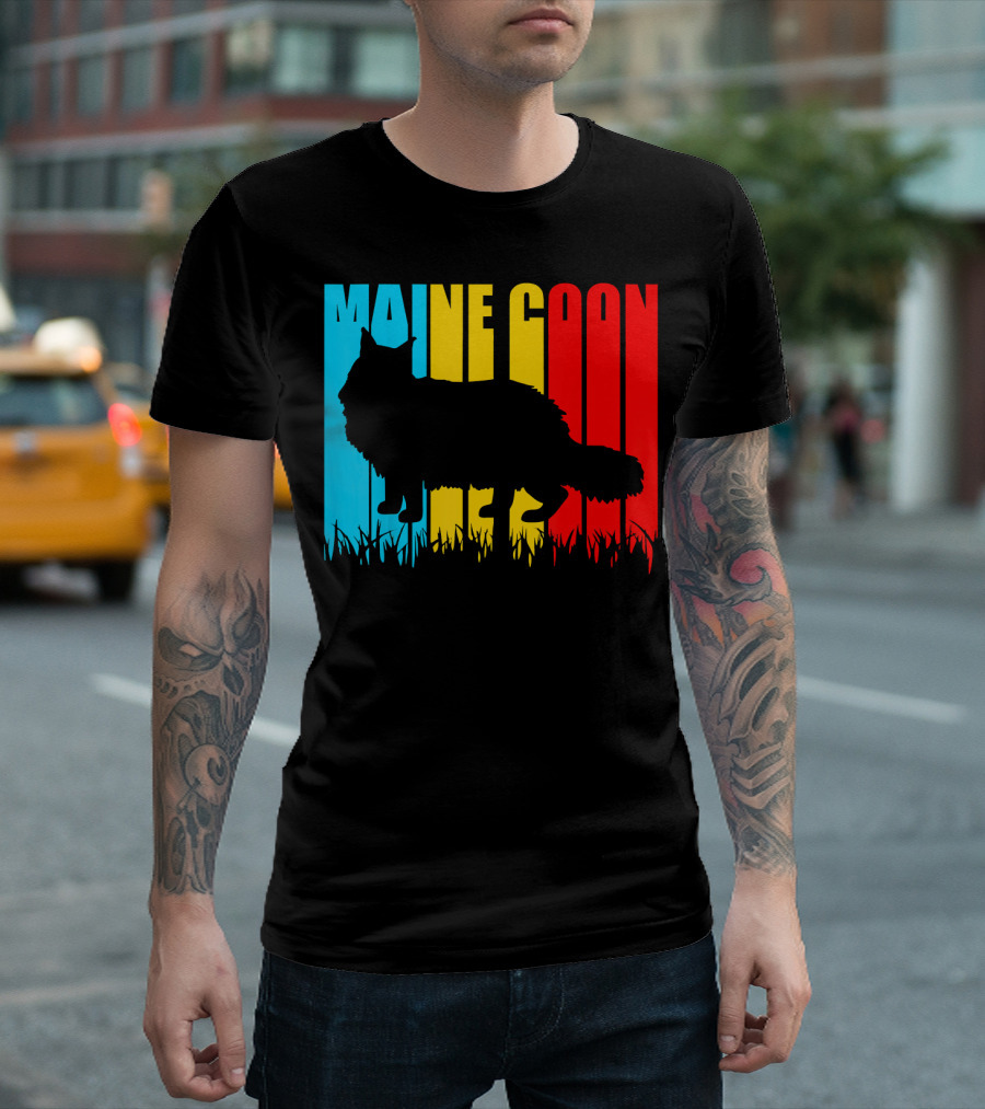 Maine Coon Silhouette Retro Style for Pets Lovers T-Shirt