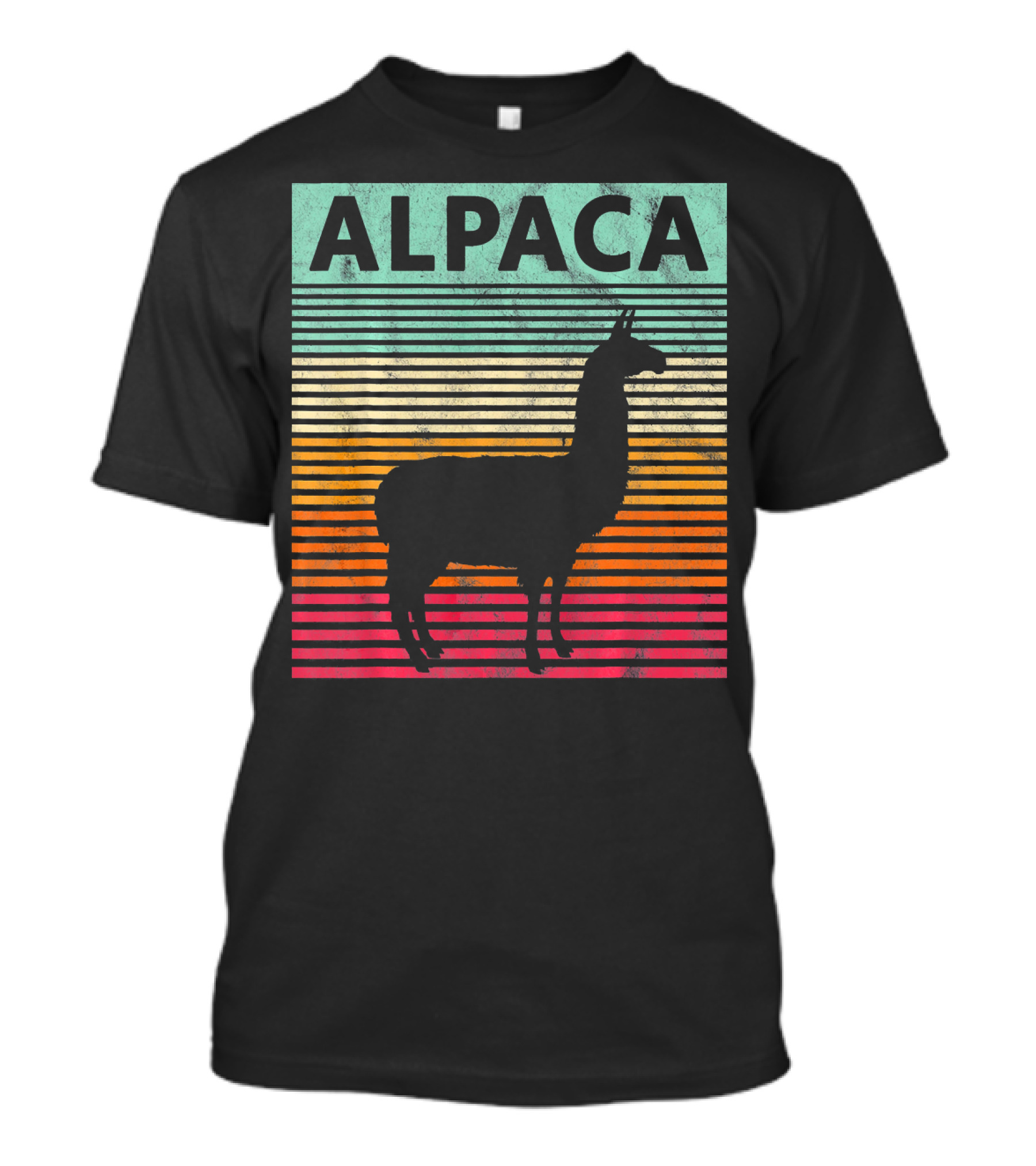 Retro Alpaca Silhouette Vintage Stripes T-Shirt