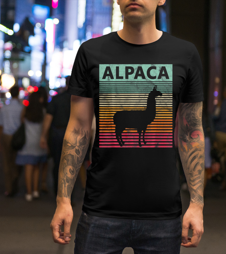Retro Alpaca Silhouette Vintage Stripes T-Shirt