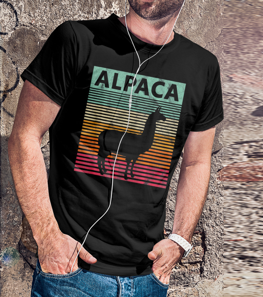Retro Alpaca Silhouette Vintage Stripes T-Shirt
