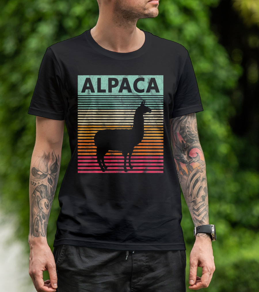 Retro Alpaca Silhouette Vintage Stripes T-Shirt