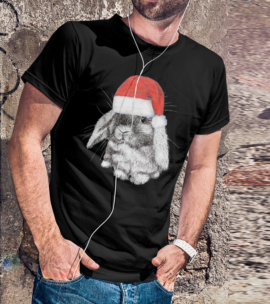Cute Lop Eared Bunny Rabbit In Santa Hat T-Shirt