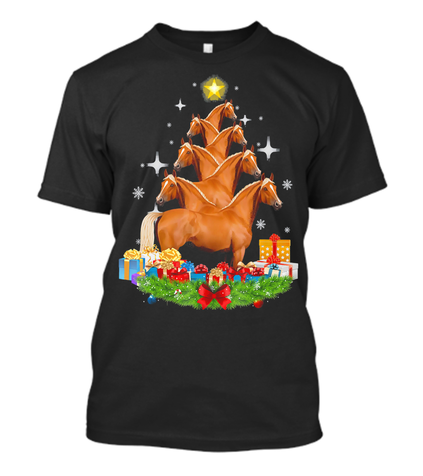 Christmas Tree Horses Star Holiday Gifts Snowflakes T-Shirt