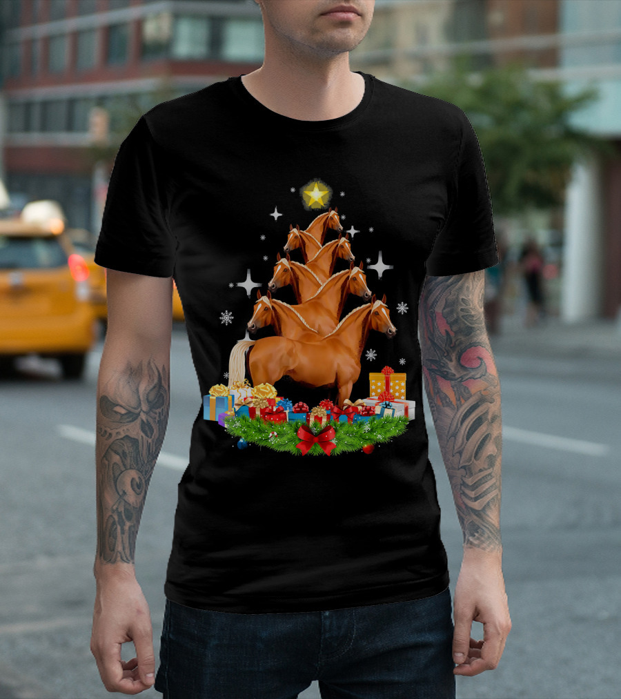 Christmas Tree Horses Star Holiday Gifts Snowflakes T-Shirt