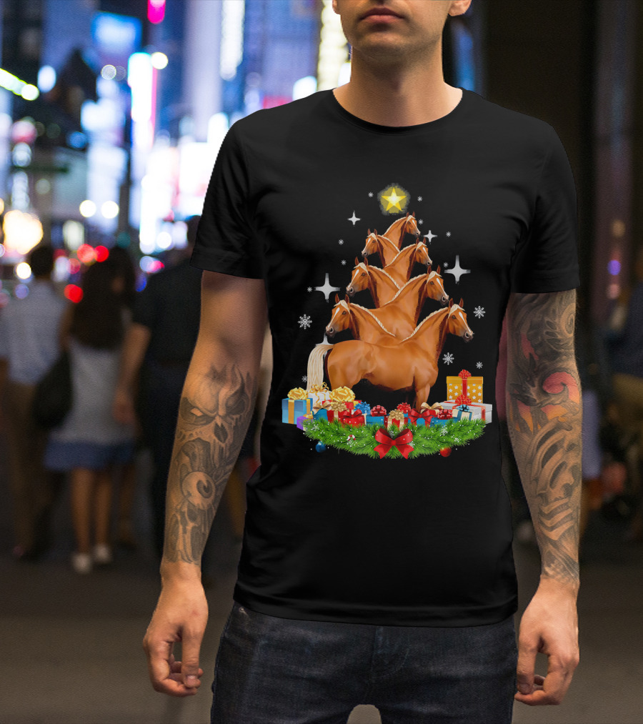 Christmas Tree Horses Star Holiday Gifts Snowflakes T-Shirt