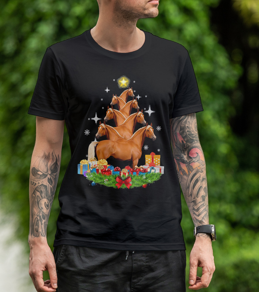 Christmas Tree Horses Star Holiday Gifts Snowflakes T-Shirt