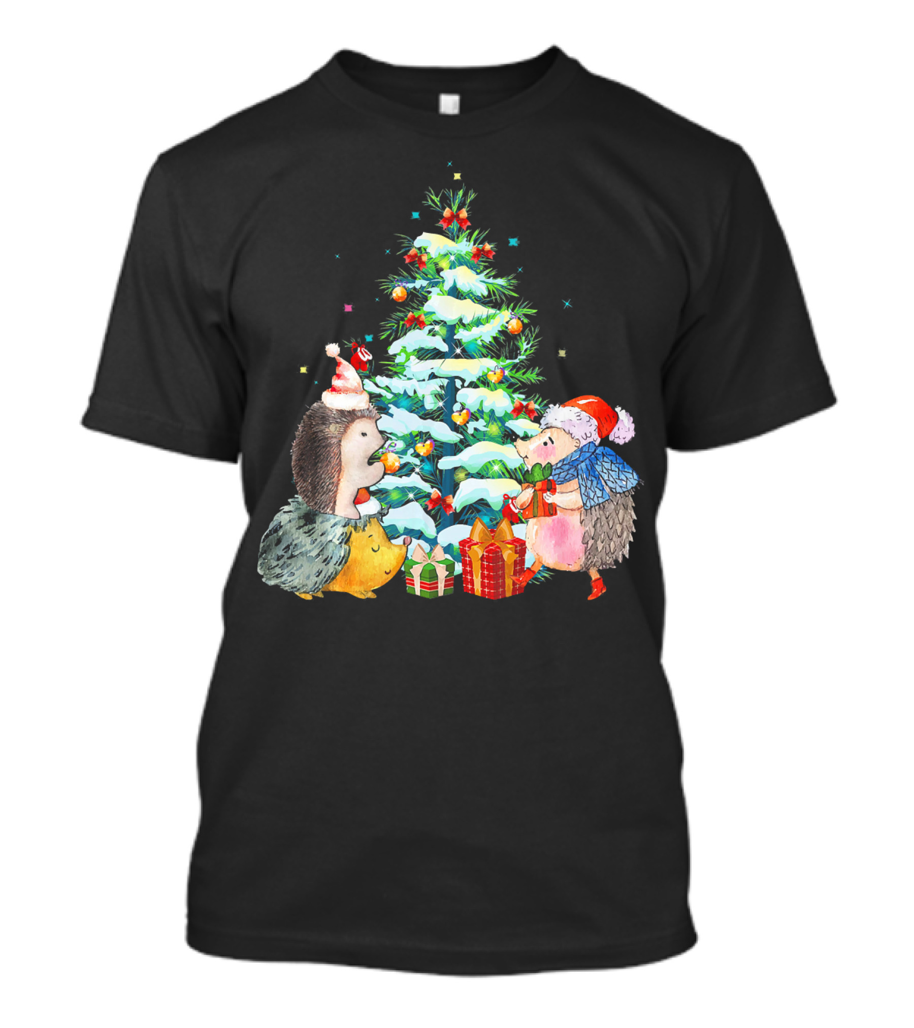 Christmas Hedgehog Cheer Gathering Around Festive Christmas Tree T-Shirt