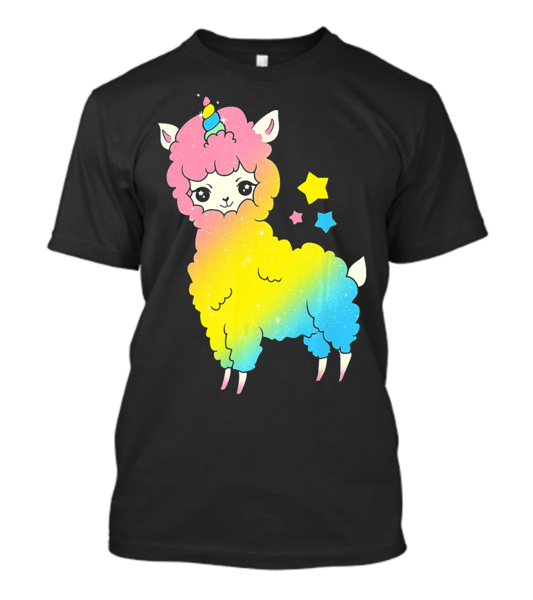 Cute Magical Llama Unicorn Rainbow Stars T-Shirt