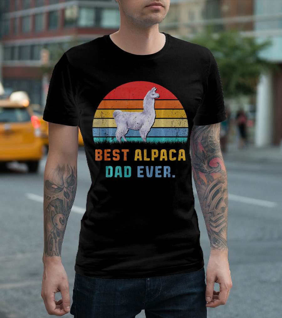 Best Alpaca Llama Dad Ever Retro Animal Love T-Shirt