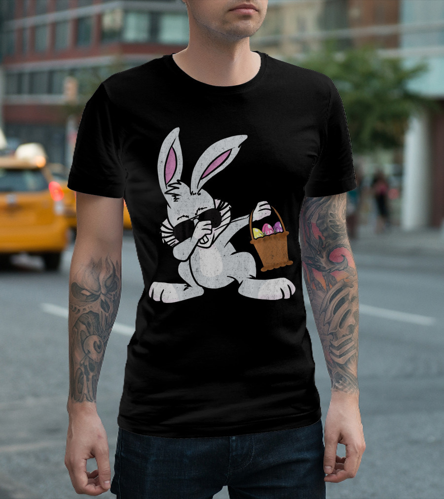 Dabbing Easter Bunny With Basket Of Colorful Eggs Cute Easter T-Shirt