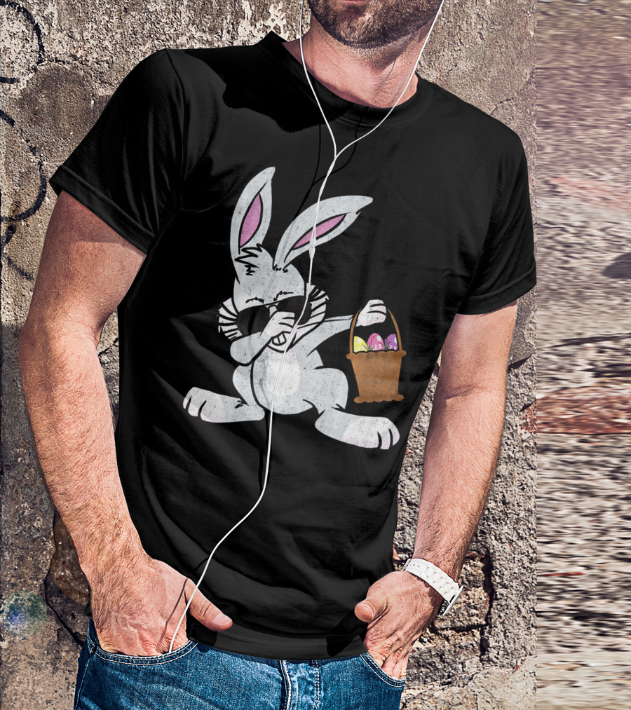 Dabbing Easter Bunny With Basket Of Colorful Eggs Cute Easter T-Shirt