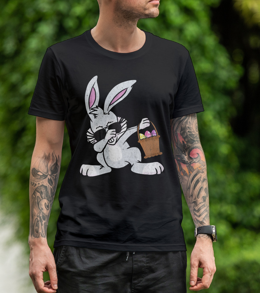 Dabbing Easter Bunny With Basket Of Colorful Eggs Cute Easter T-Shirt