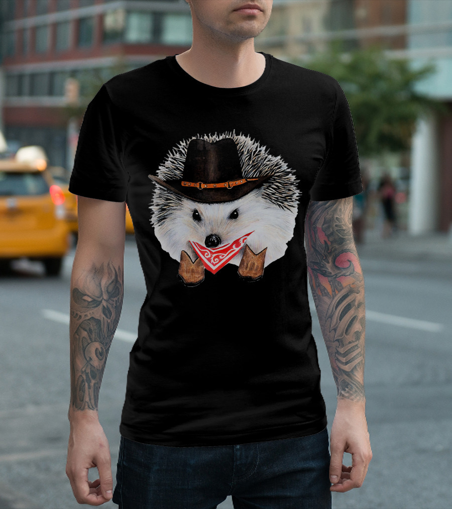 Cowboy Hedgehog Wearing Hat And Boots Men's Women's Chil T-Shirt