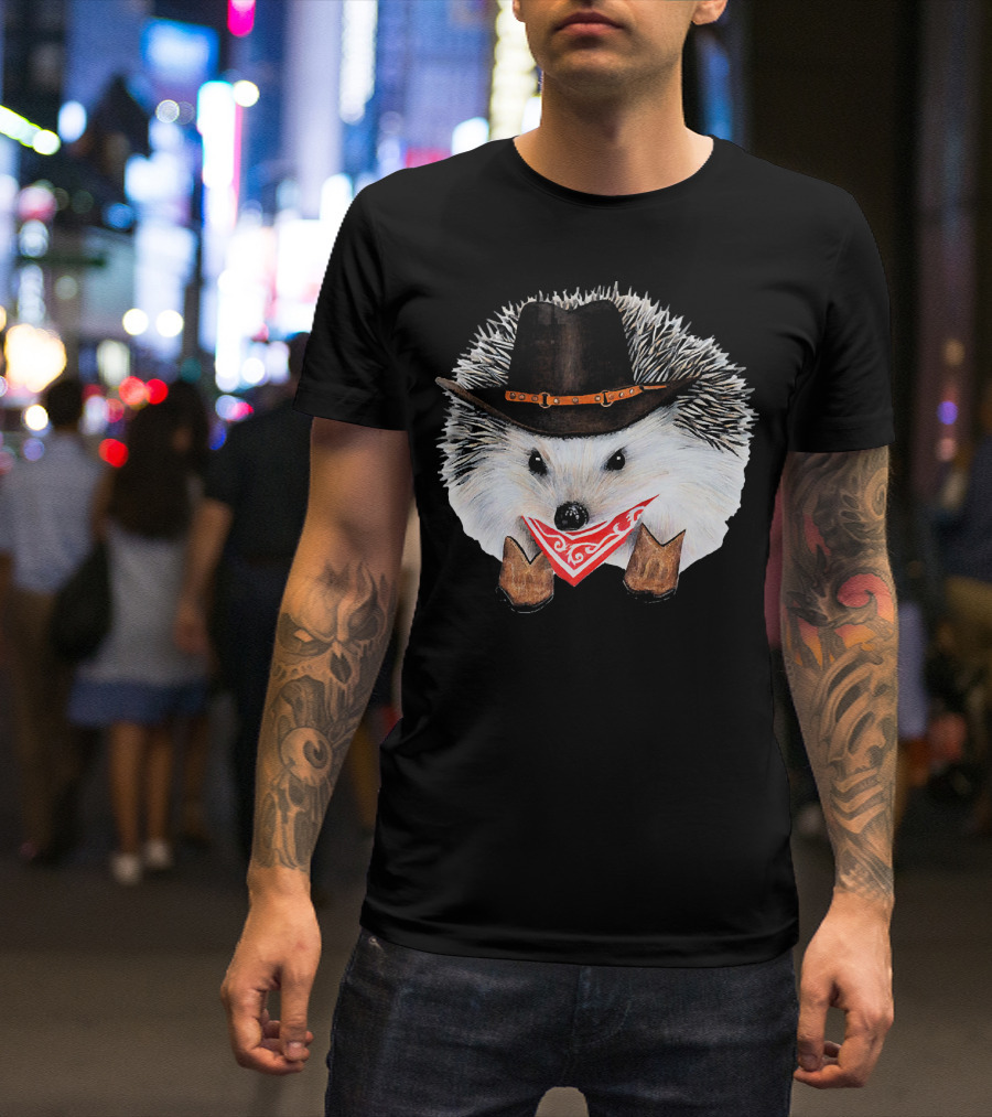 Cowboy Hedgehog Wearing Hat And Boots Men's Women's Chil T-Shirt