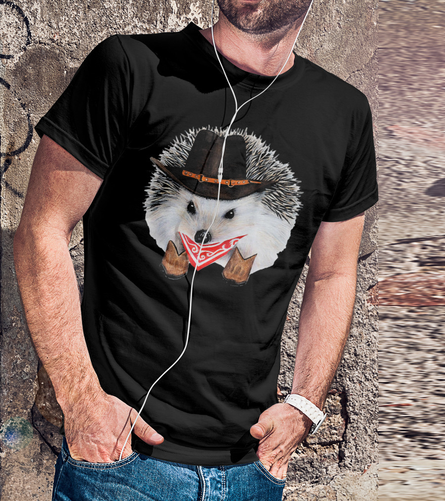 Cowboy Hedgehog Wearing Hat And Boots Men's Women's Chil T-Shirt