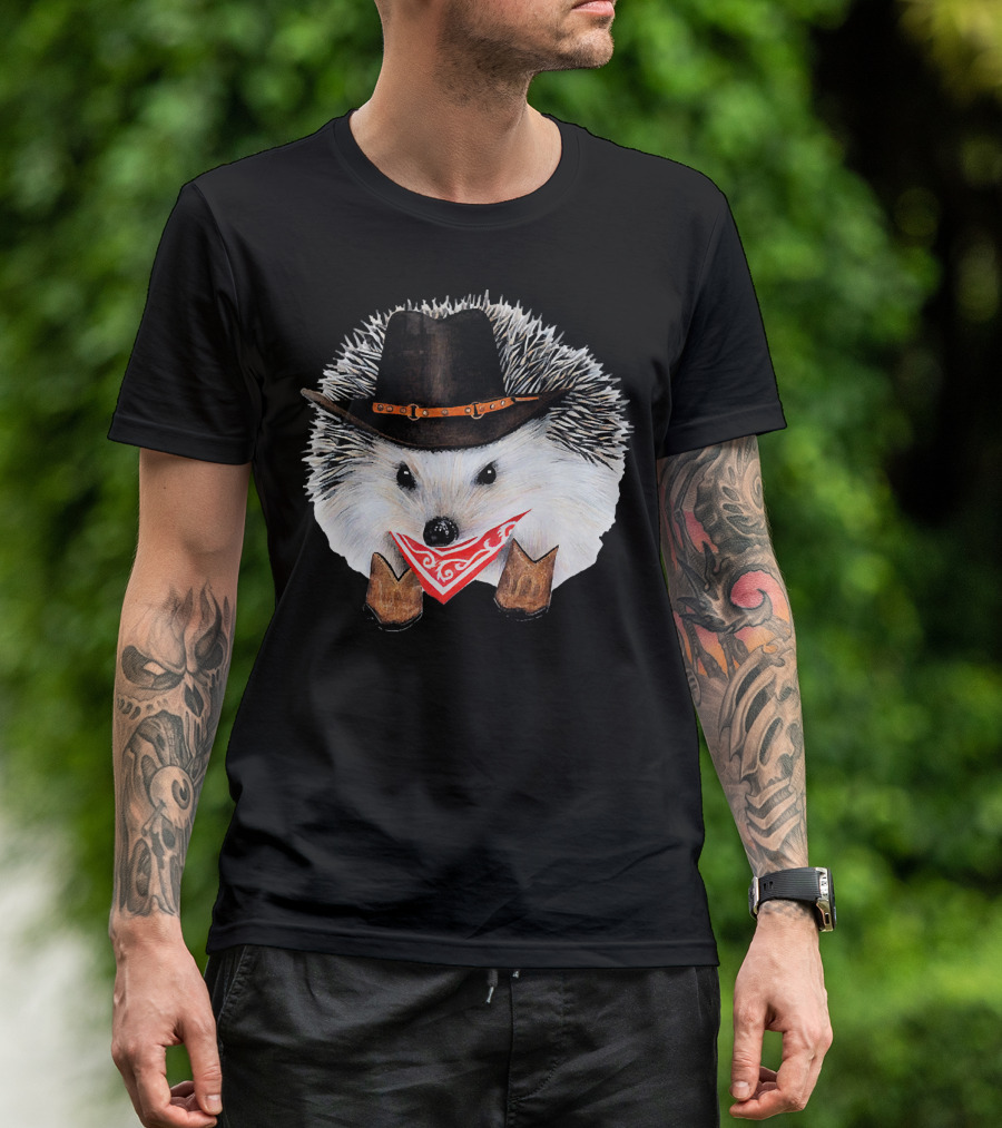 Cowboy Hedgehog Wearing Hat And Boots Men's Women's Chil T-Shirt