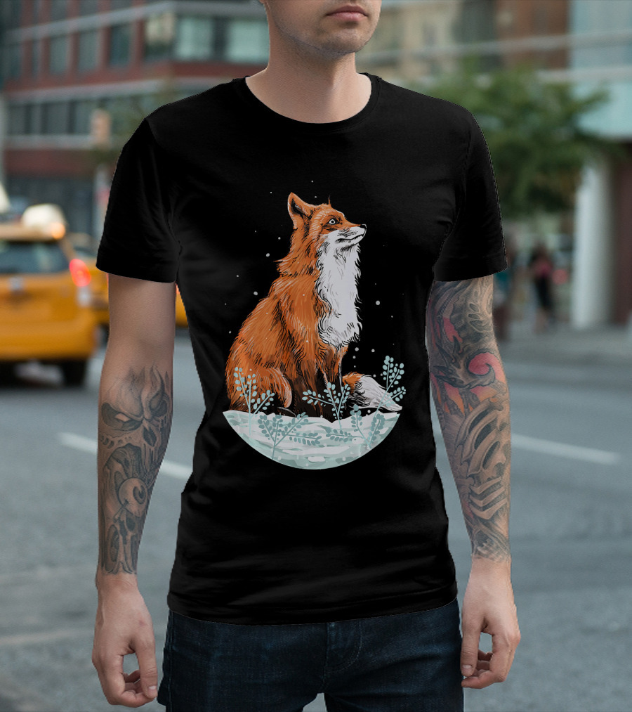 Cute Fox Lover Vintage Fox Nature Wild Forest Scene T-Shirt