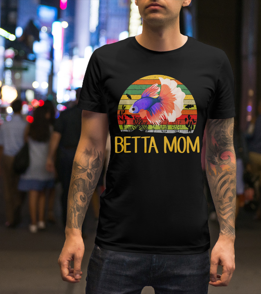 Betta Mom Women Splendens Betta Fish Retro Stripes T-Shirt