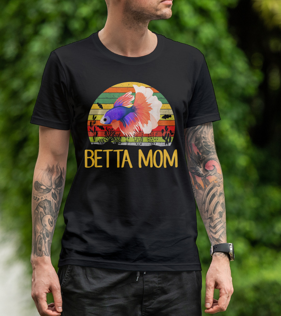 Betta Mom Women Splendens Betta Fish Retro Stripes T-Shirt