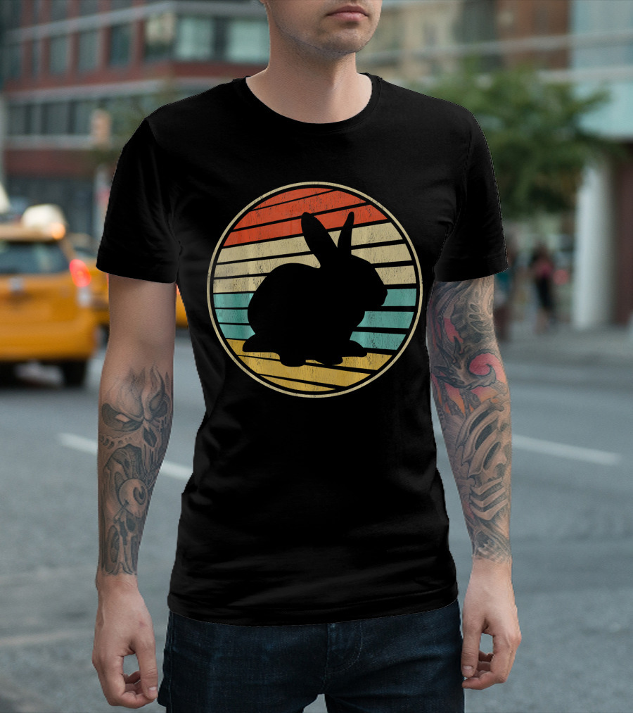Retro 70s 80s Cool Rabbit Vintage Stripes T-Shirt