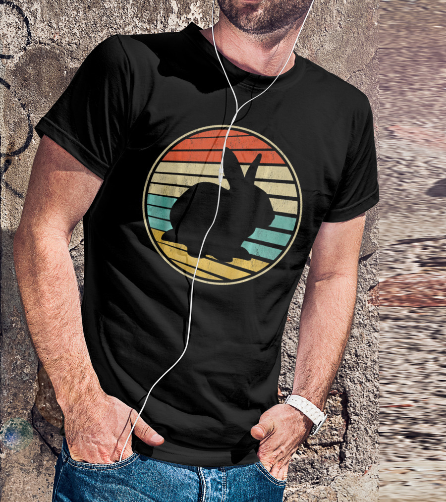 Retro 70s 80s Cool Rabbit Vintage Stripes T-Shirt