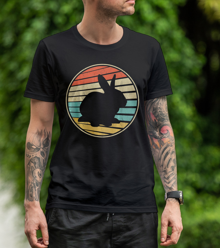 Retro 70s 80s Cool Rabbit Vintage Stripes T-Shirt