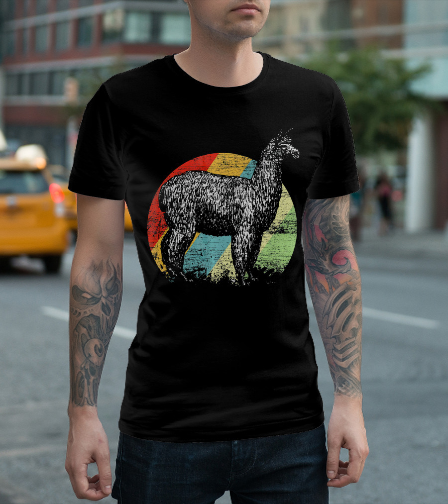 Animal Lover Idea Zoo Animals Alpaca Retro Circle T-Shirt