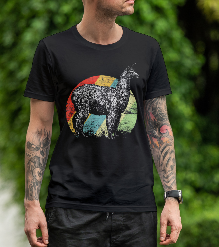 Animal Lover Idea Zoo Animals Alpaca Retro Circle T-Shirt