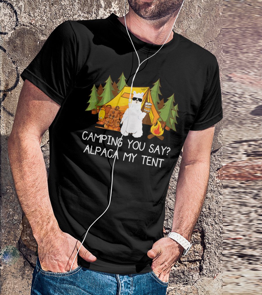 Camping You Say Alpaca My Tent Llama With Sunglasses And Campfire Scene T-Shirt