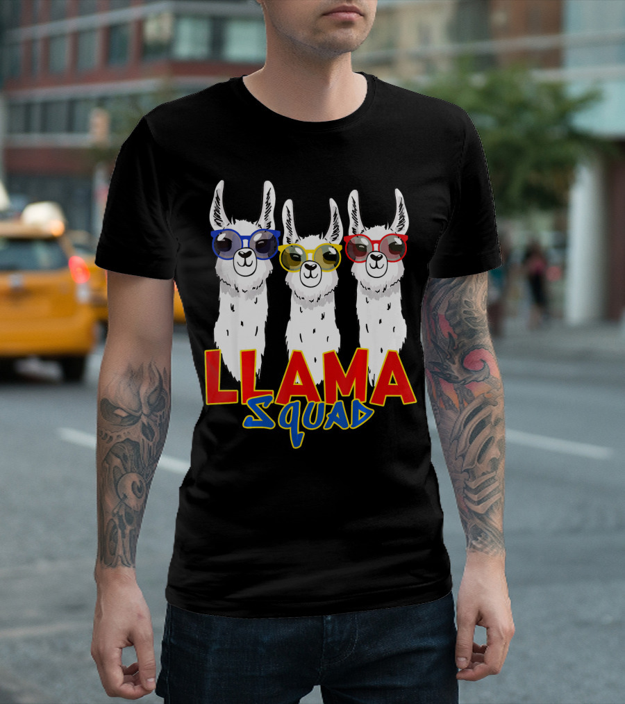 Llama Squad Cute Funny Alpaca Trio With Colorful Glasses T-Shirt