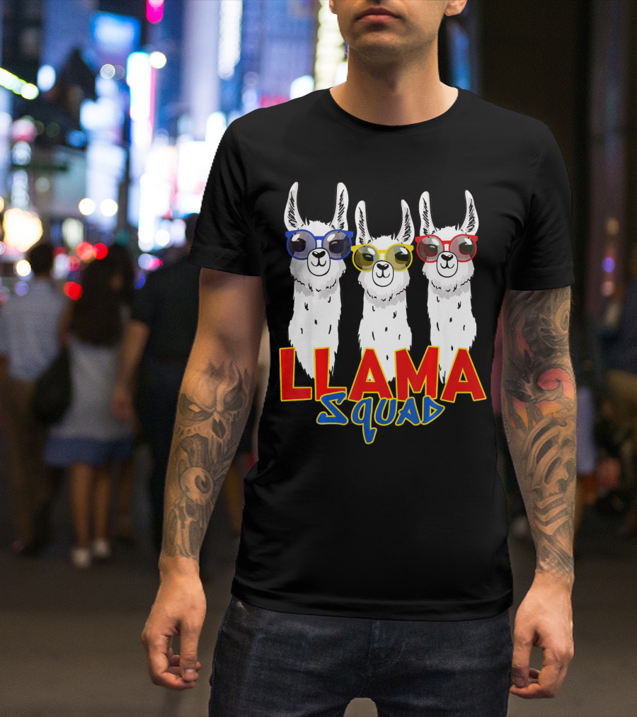 Llama Squad Cute Funny Alpaca Trio With Colorful Glasses T-Shirt