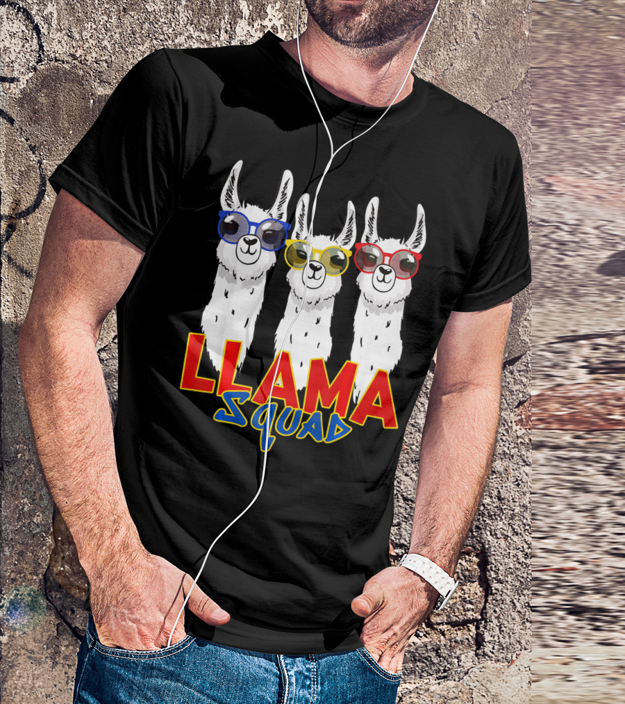 Llama Squad Cute Funny Alpaca Trio With Colorful Glasses T-Shirt