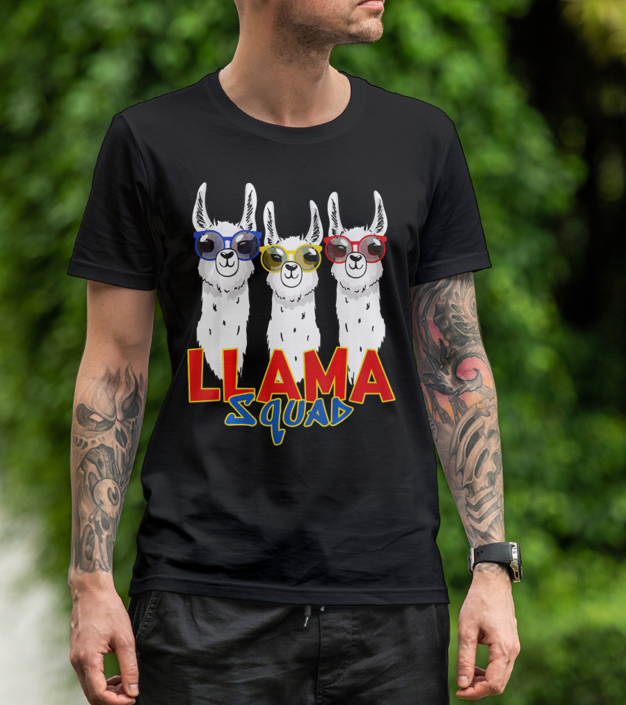 Llama Squad Cute Funny Alpaca Trio With Colorful Glasses T-Shirt