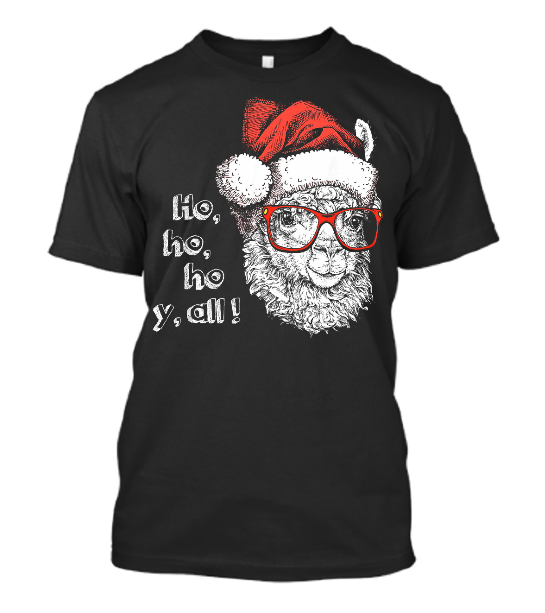 Ho Ho Ho Y'all Santa Llama Christmas Red Glasses T-Shirt