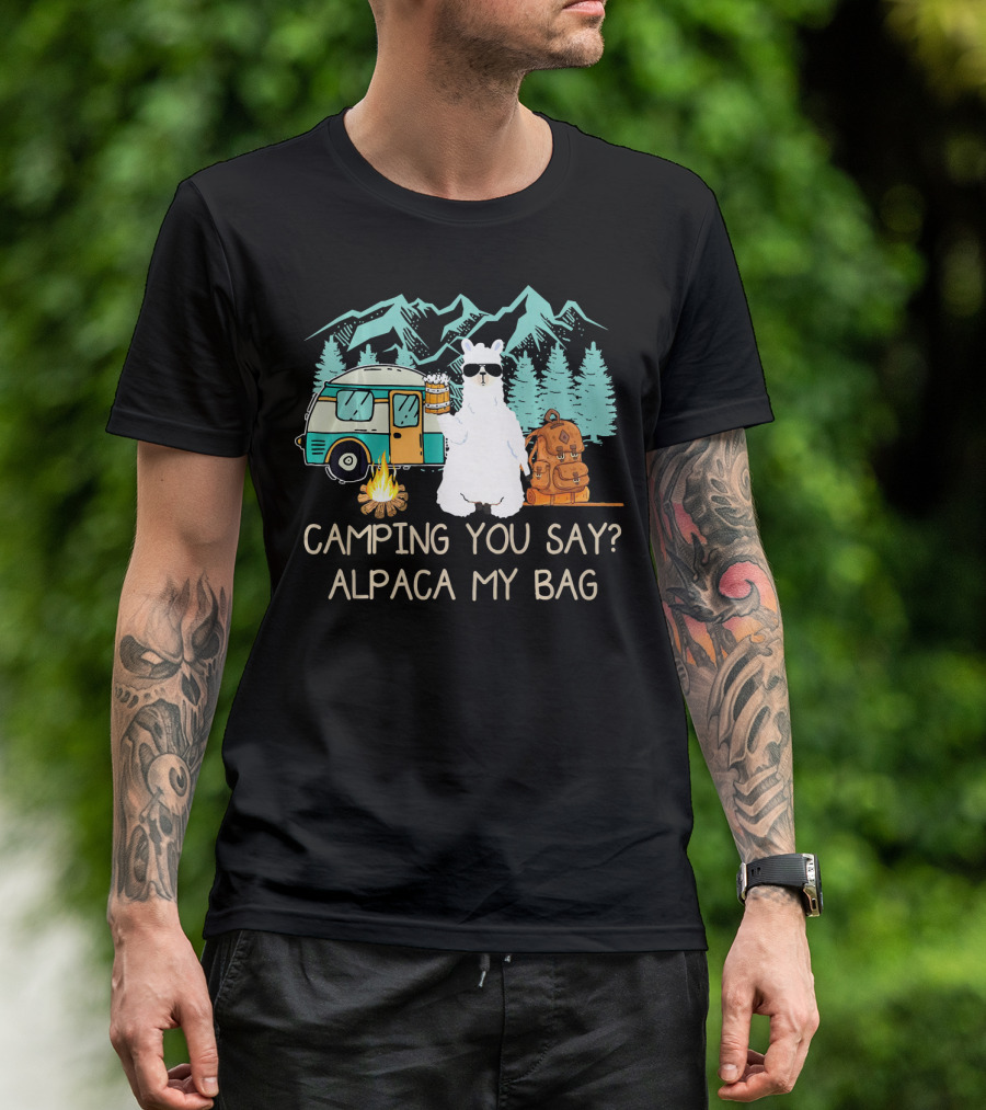 Camping You Say Alpaca My Bag Llama With Campervan And Campfire T-Shirt