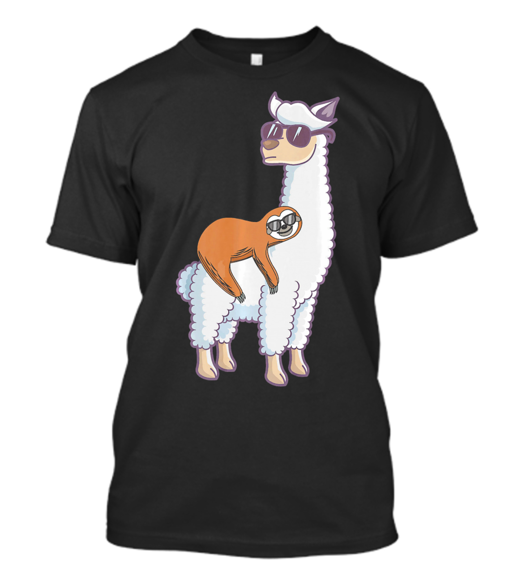 Cool Llama Wearing Sunglasses With Lazy Sloth Riding T-Shirt