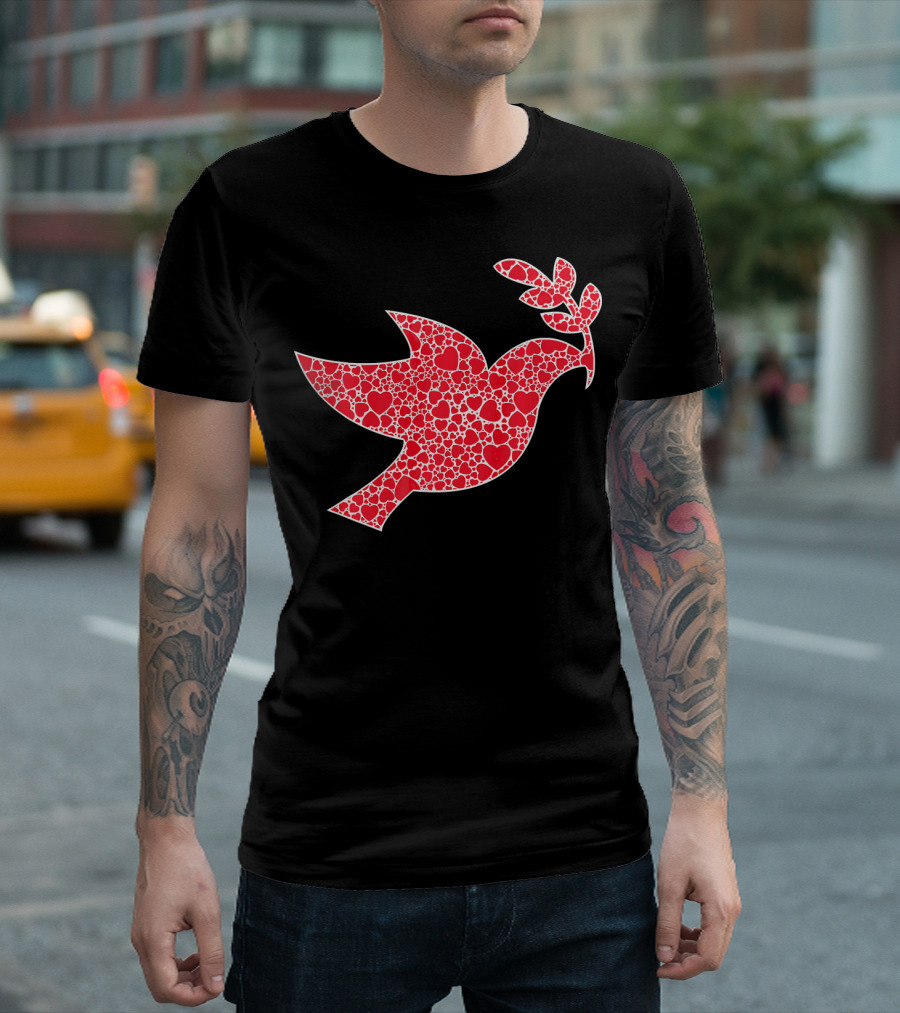 Dove Hearts Valentines Day Bird with Olive Branch T-Shirt