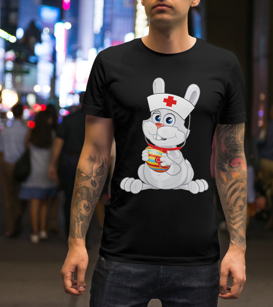 Cute Rabbit Bunny Nurse With Easter Egg And Stethoscope T-Shirt