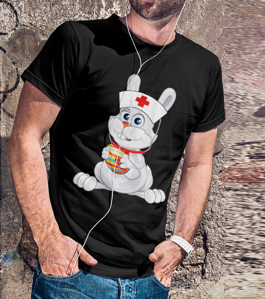 Cute Rabbit Bunny Nurse With Easter Egg And Stethoscope T-Shirt